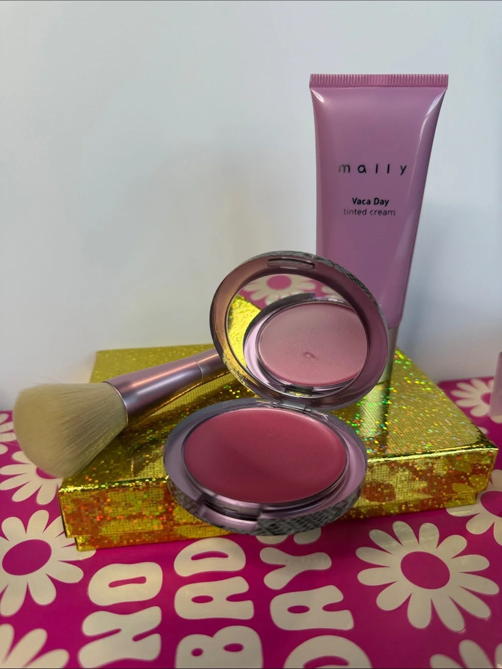 Mally Beauty Pink Tinted Cream & Blush Duo with Brush Tan Rich